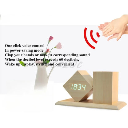 Creative Wooden Clock LED Smart Home Office Desk