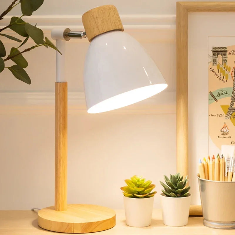Creative Table Nordic Lamp Wooden Art LED Turn Head