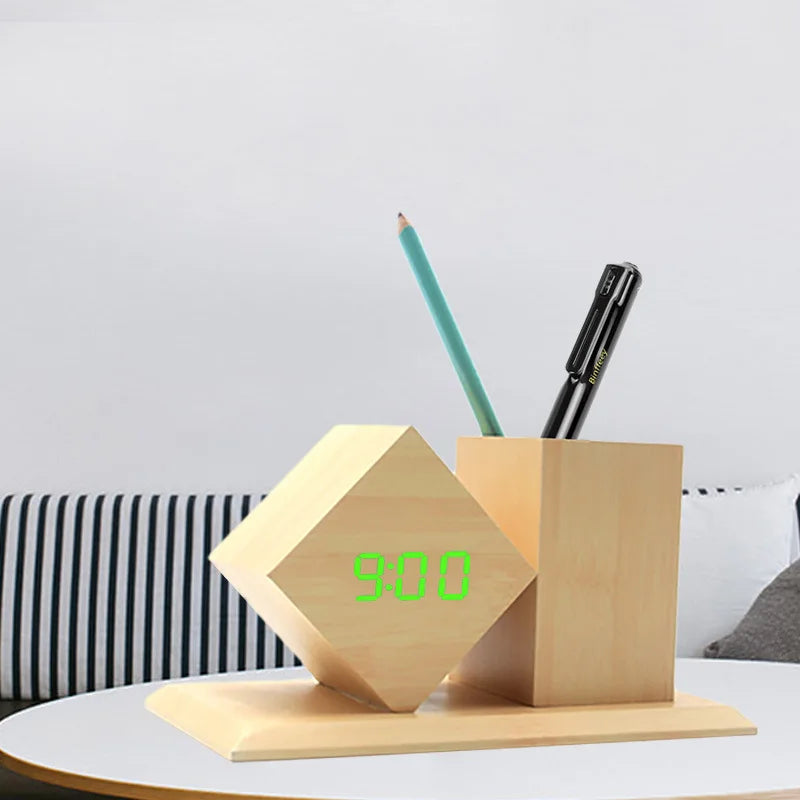 Creative Wooden Clock LED Smart Home Office Desk