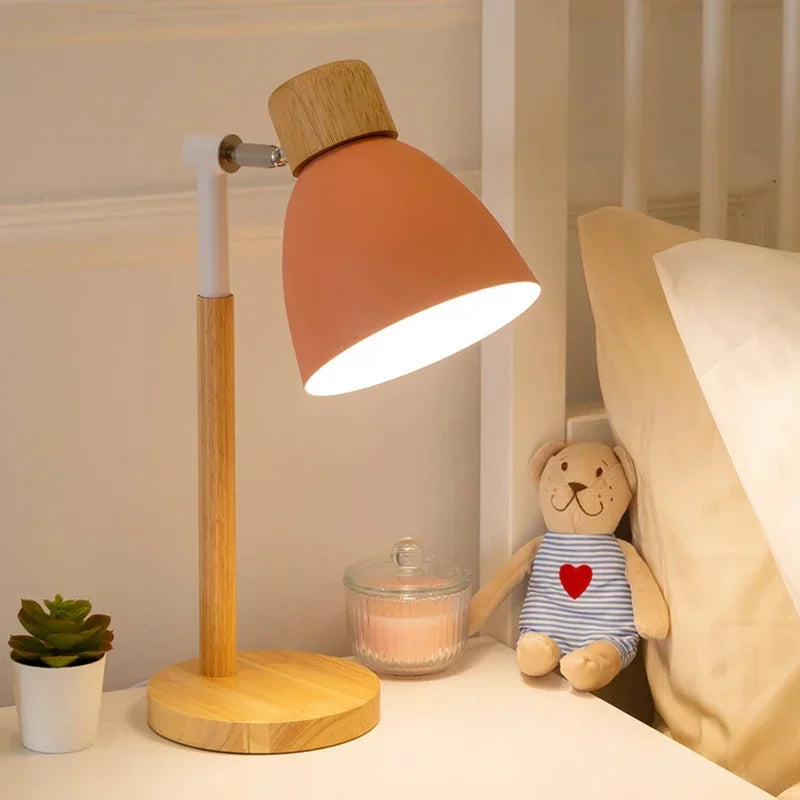Creative Table Nordic Lamp Wooden Art LED Turn Head