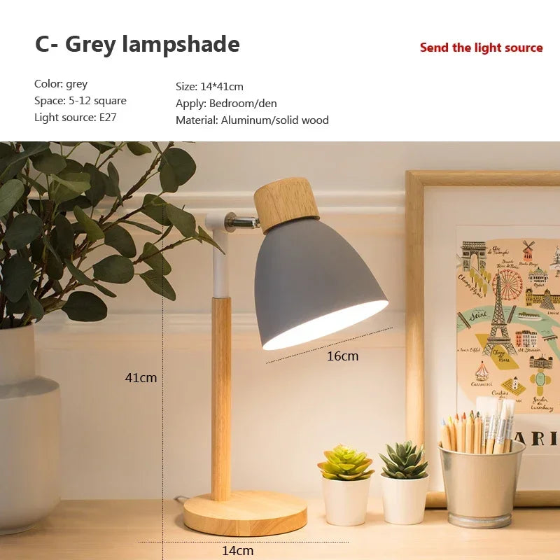 Creative Table Nordic Lamp Wooden Art LED Turn Head
