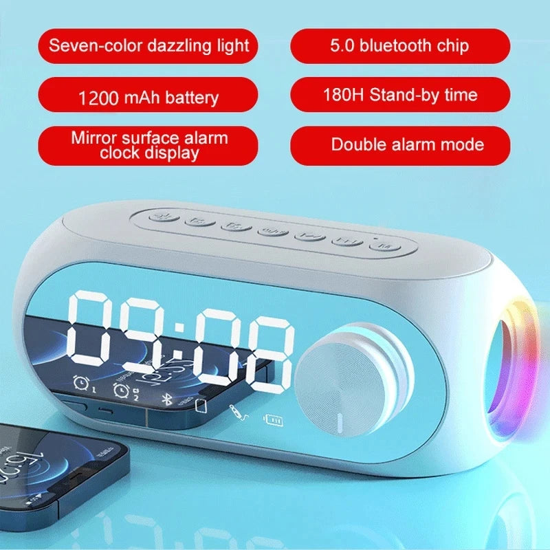 Alarm Clock Radio FM Bluetooth Speaker Portable Subwoofer