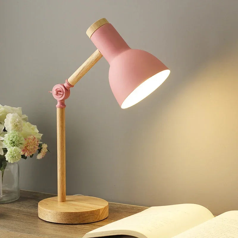 Creative Table Nordic Lamp Wooden Art LED Turn Head