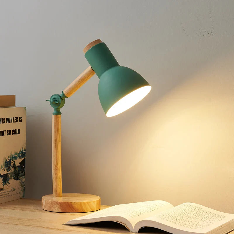 Creative Table Nordic Lamp Wooden Art LED Turn Head