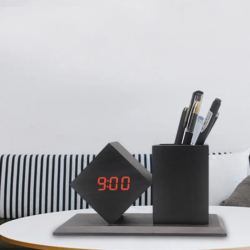 Creative Wooden Clock LED Smart Home Office Desk