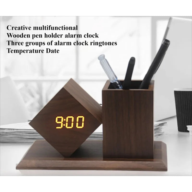 Creative Wooden Clock LED Smart Home Office Desk