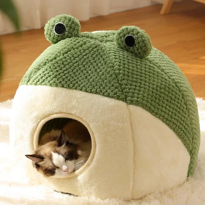 Frog Shape Pet Bed Warm Enclosed Cat Bed with Soft
