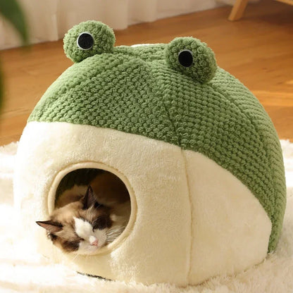 Frog Shape Pet Bed Warm Enclosed Cat Bed with Soft