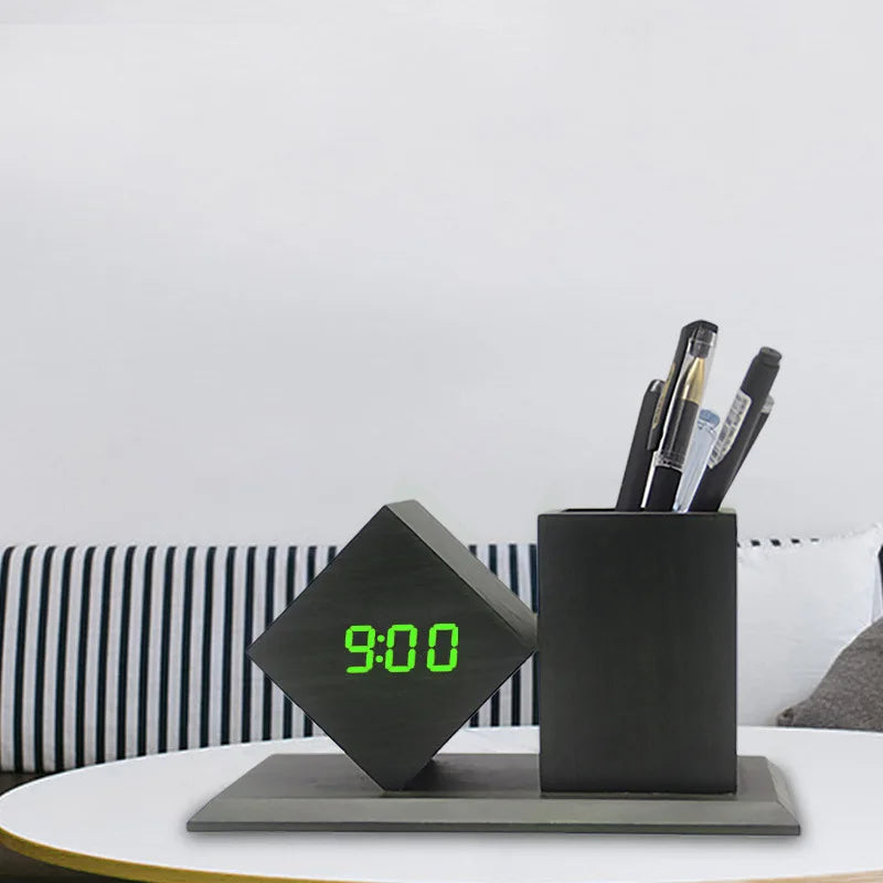 Creative Wooden Clock LED Smart Home Office Desk