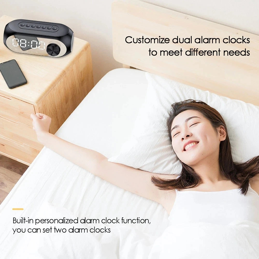 Alarm Clock Radio FM Bluetooth Speaker Portable Subwoofer