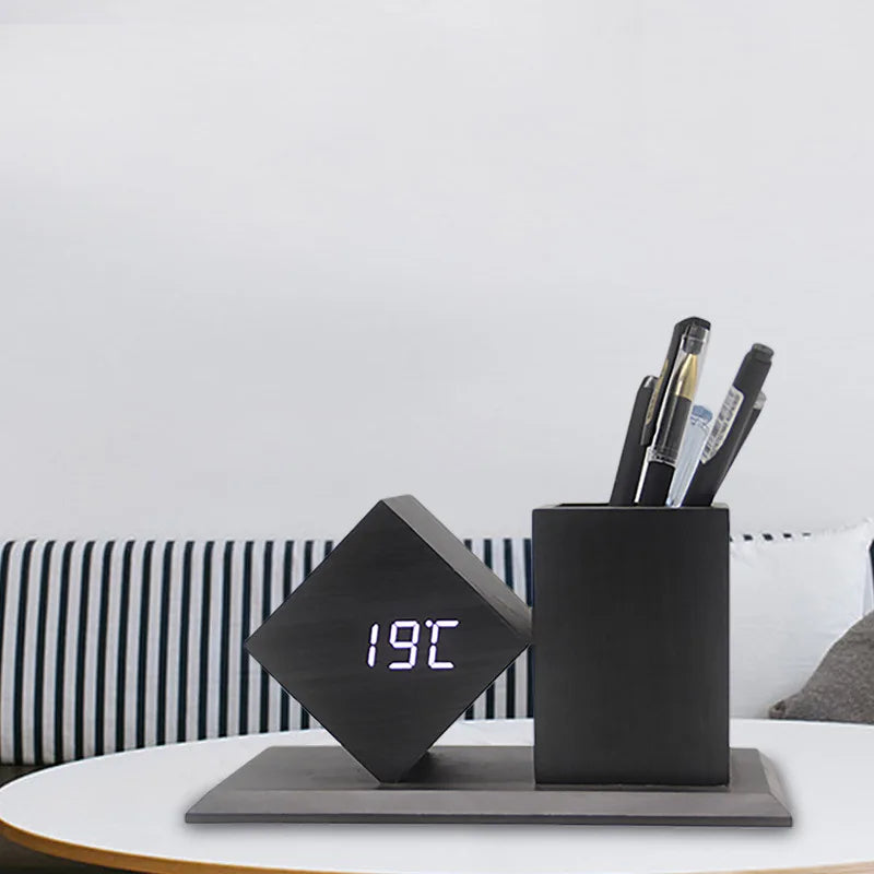Creative Wooden Clock LED Smart Home Office Desk
