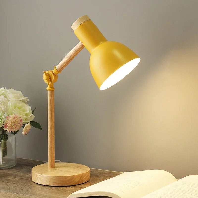 Creative Table Nordic Lamp Wooden Art LED Turn Head