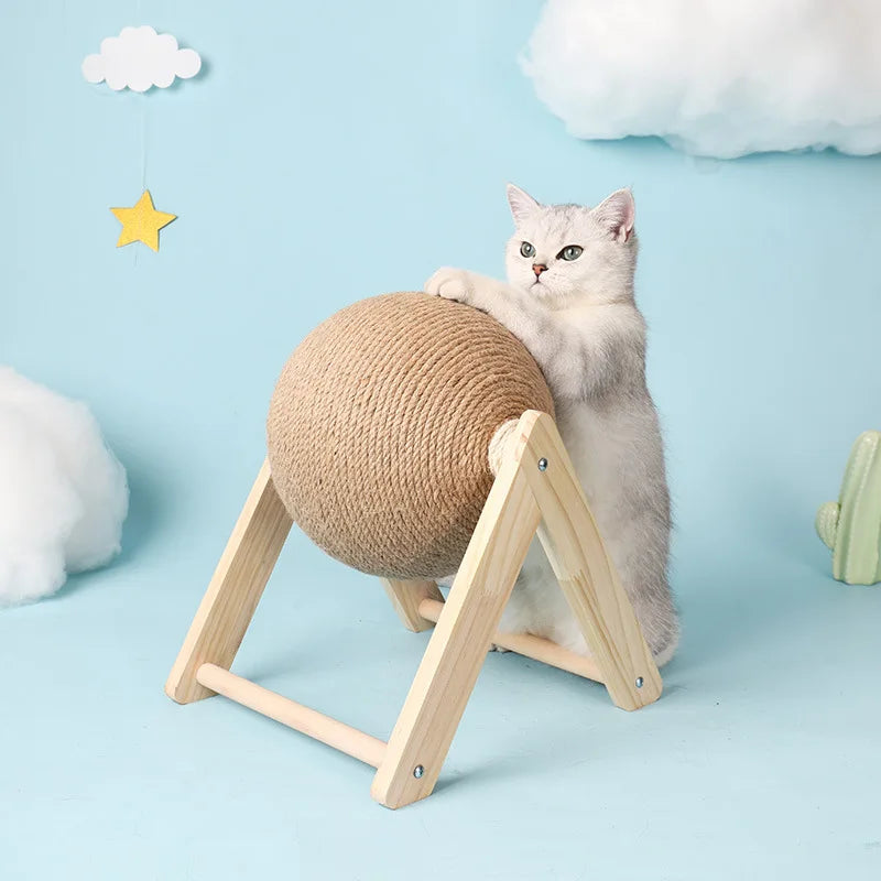 Cat Scratching Ball Wooden Rabbit Shape with Natural