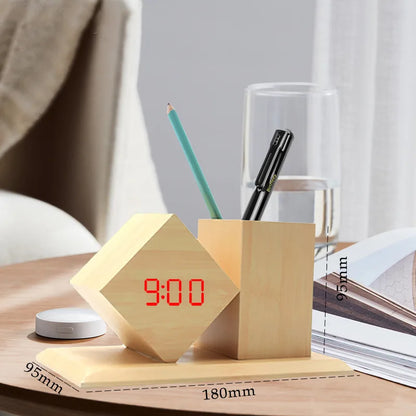 Creative Wooden Clock LED Smart Home Office Desk