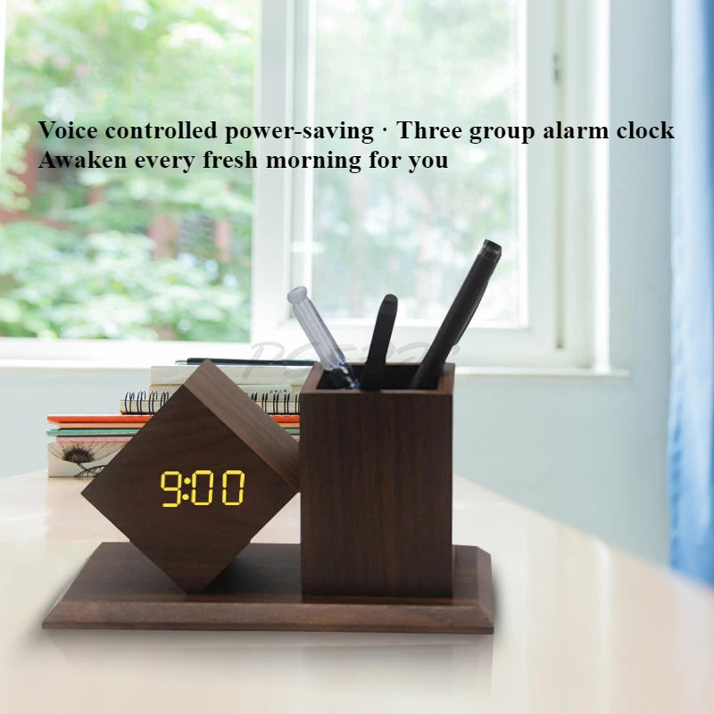 Creative Wooden Clock LED Smart Home Office Desk