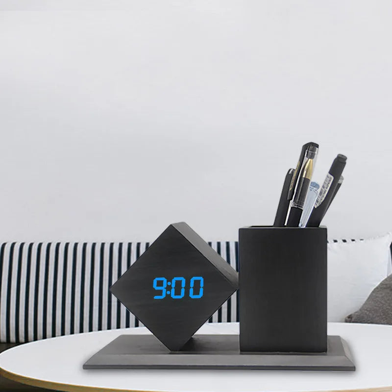 Creative Wooden Clock LED Smart Home Office Desk