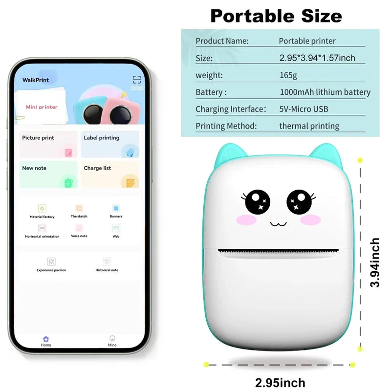 MINI Portable Thermal Printer Wireless Memo Label Machine