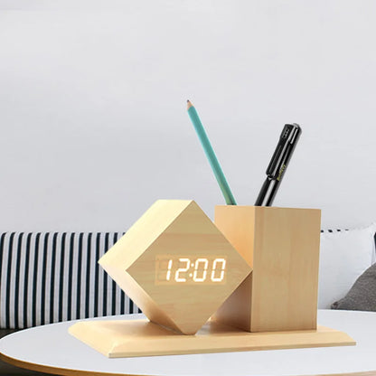 Creative Wooden Clock LED Smart Home Office Desk